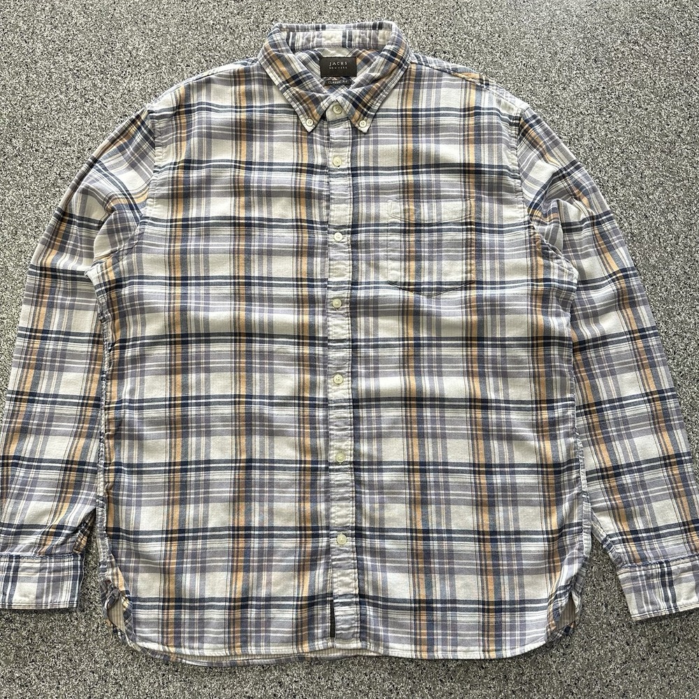 Jachs New York Shirt Mens XL Tall Plaid Button Down Up Long Sleeve Blue White